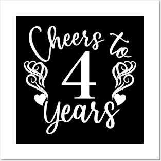 Cheers To 4 Years - 4th Birthday - Anniversary Posters and Art